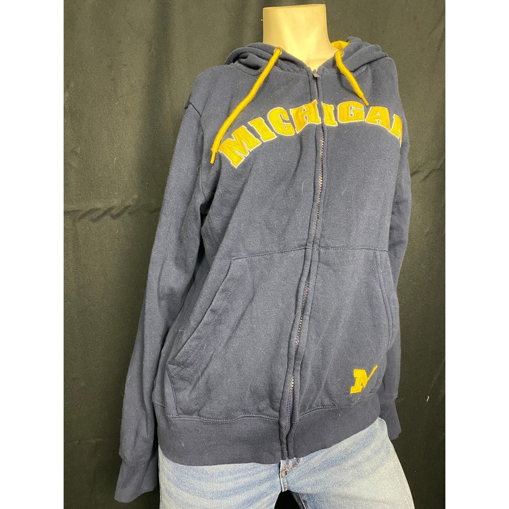Colosseum Michigan Wolverines Full Zip Hoodie Navy Yellow Womens XL‎ NCAA